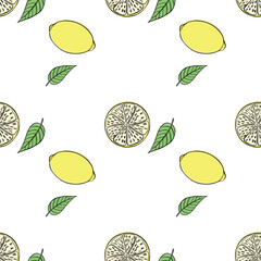 vector pattern with lemons. print for fabric with citrus fruits, seamless pattern for paper with fruits.