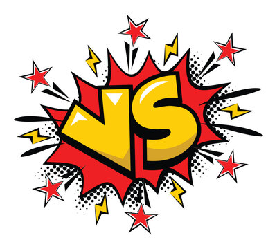 VS comic explosion frame. Versus comic fighting duel, battle challenge and fight confrontation logo. Vector conflict cartoon symbol on transparent background