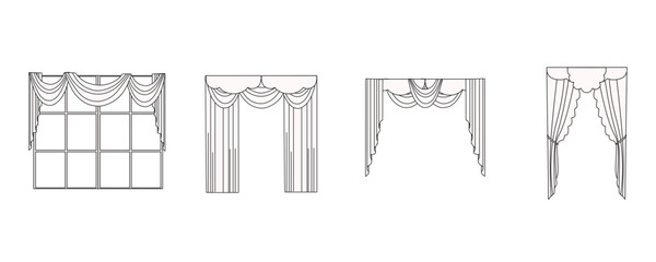 curtains drawn in vector, textile interior design, window decoration