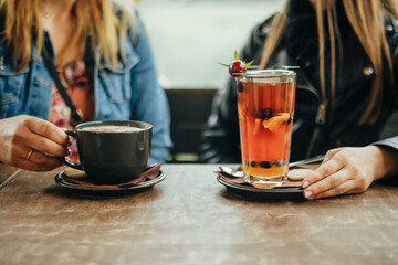 cafe and tea choice enjoying in outdoor cafe