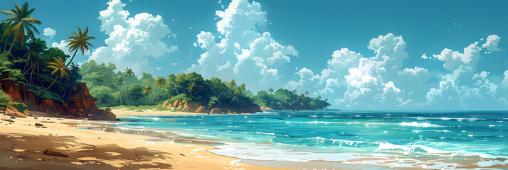 tropical island in the ocean,
 Panoramic Banner for Web Travelling Site with Beach
 - obrazy, fototapety, plakaty