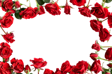red roses frame border for text and design with copy space, isolated on a white or transparent background 