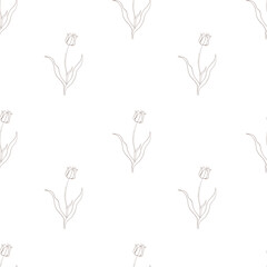 pattern of tulip flower drawn in vector, postcard with spring flower.