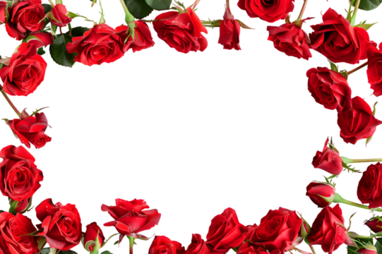 red roses frame border for text and design with copy space, isolated on a white or transparent background 