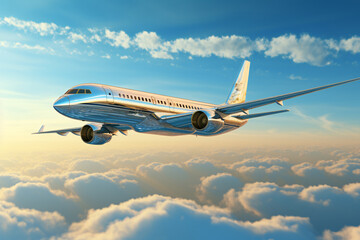 a silver airplane flying in the sky