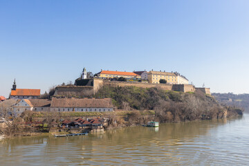 Fototapeta na wymiar Petrovaradin Fortress overlooking the Danube in Serbia, a historic military stronghold with stunning architecture and panoramic views, making it a must-see landmark for tourists in Novi Sad.