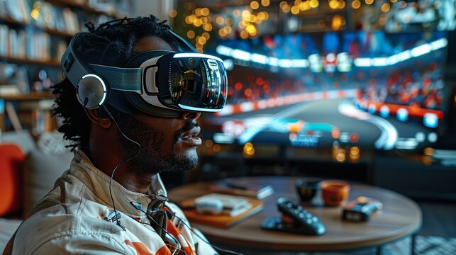 Man Immersed in Virtual Reality Gaming Experience