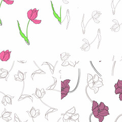 pattern of tulips drawn in vector, spring flower. Mother's Day card, print for fabric