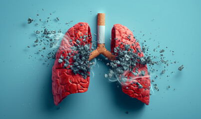 World No Tobacco Day concept emphasizes anti-smoking and lung health care. Promoting a smoke-free life, it symbolizes a commitment to wellness and raises awareness for tobacco control. - obrazy, fototapety, plakaty