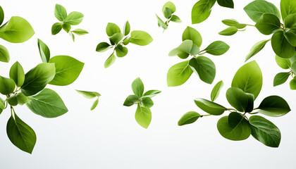 Obraz premium flying green leaves on white background. 