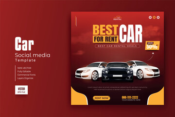 Car rental and automotive social media post template - obrazy, fototapety, plakaty