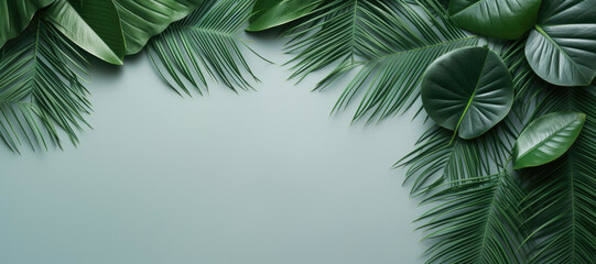 Tropical background: Palm leaves forming a flat and minimal frame.