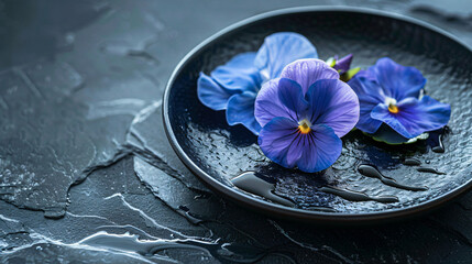Obraz na płótnie Canvas Spring table setting with wild blue viola flower