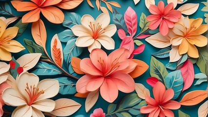 Paint leaves and blooms that have an exotic, natural feel to them to create a vibrant, trendy retro aloha design that whimsically and charmingly captures the joy of summer - obrazy, fototapety, plakaty