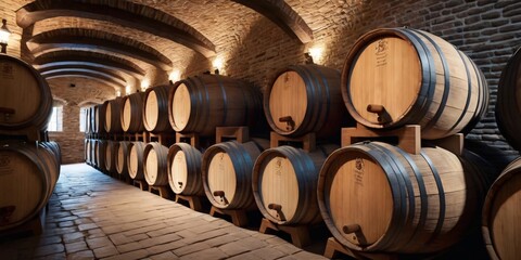 wine barrels in cellar. oak barrels