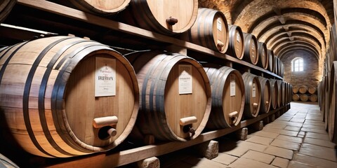 wine barrels in cellar. oak barrels