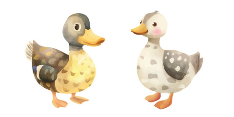  cute duck watercolour vector illustration