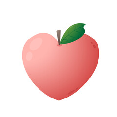 Peach cartoon vector. Doodle peach with leaves icon. Peach fruit in shape of heart isolated on white background. Farm, natural food, fresh fruits.