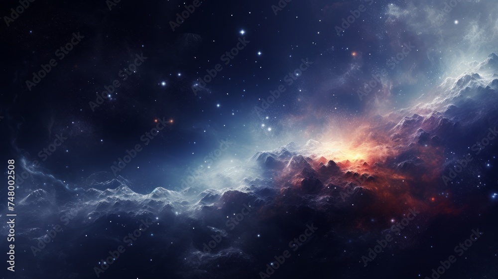 Wall mural space background with realistic nebula and shining stars. neural network ai generated art