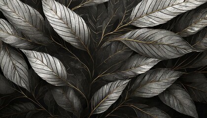 abstract black and white leaves background 