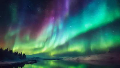 Selbstklebende Fototapeten aurora borealis over the river © netsay