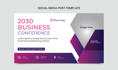 Corporate horizontal business conference flyer template design. Business webinar invitation design or social media post template.