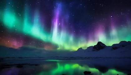Foto op Canvas aurora borealis over the river © netsay