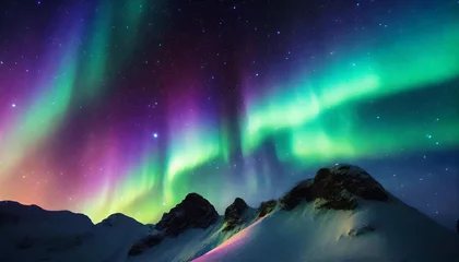 Foto auf Glas aurora borealis over the river © netsay