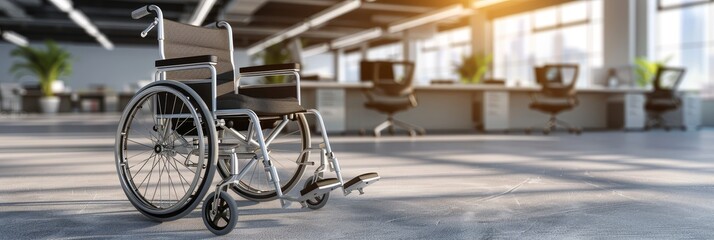 Obraz premium Modern wheelchair in office setting with blurred background ideal for text placement