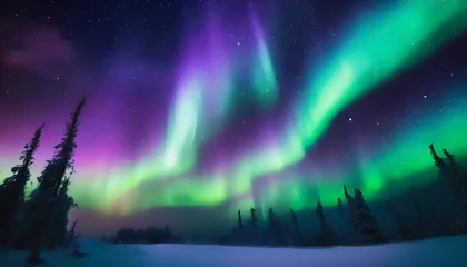 Keuken spatwand met foto aurora borealis over the river © netsay