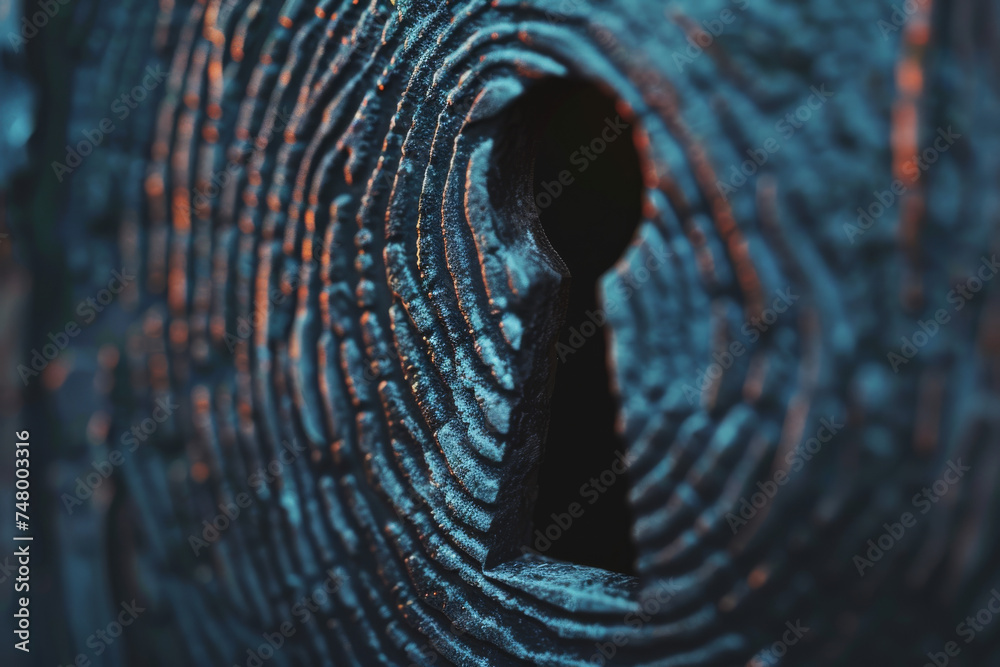 Poster A close up of a keyhole with a blue background