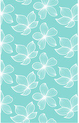 white leaf line art motif wallpaper on a blue background