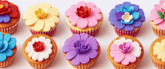 set of cupcakes background 