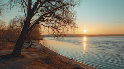 Deurstickers Sunset on the Volga river in the spring © Gefer