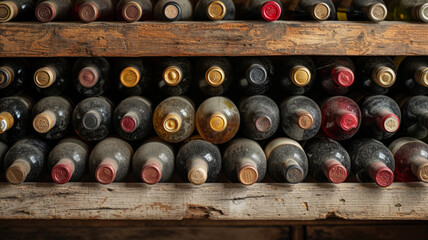 Old dusty wine cellar in France with historical wines, AI generated