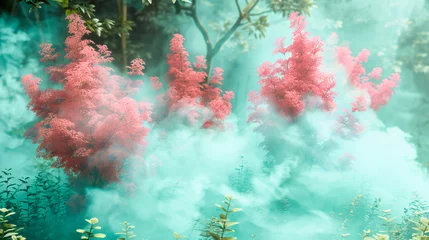 Rolgordijnen Abstract Smoke Background in Red and Blue, Artistic Color Dust Explosion, Creative Cloud Motion, Fantasy Design © NURA ALAM