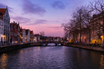 Beautiful sunset over the canals and city of Ghent	
