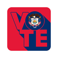 Vote sign, postcard, poster. Banner with Utah flag with long shadow. Vector illustration.