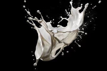 Fototapeten Image of white milk splash isolated on black background © Tommyview