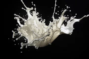 Poster Image of white milk splash isolated on black background © Tommyview