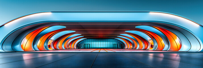 Modern Subway Station Architecture, Empty Urban Transportation Tunnel, Futuristic City Travel, Illuminated Interior Design