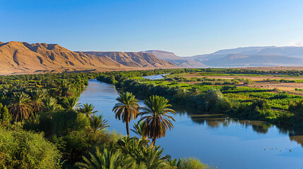 Fototapeta na wymiar The Draa river valley in Morocco with palm tress