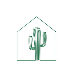 House Cactus Flat Logo Vector