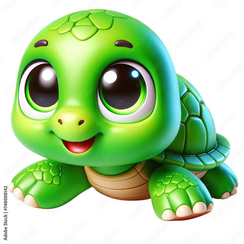 Wall mural Adorable Green Cartoon Turtle with Sparkling Eyes