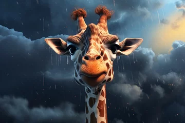 Gordijnen a giraffe in the rain © Alex