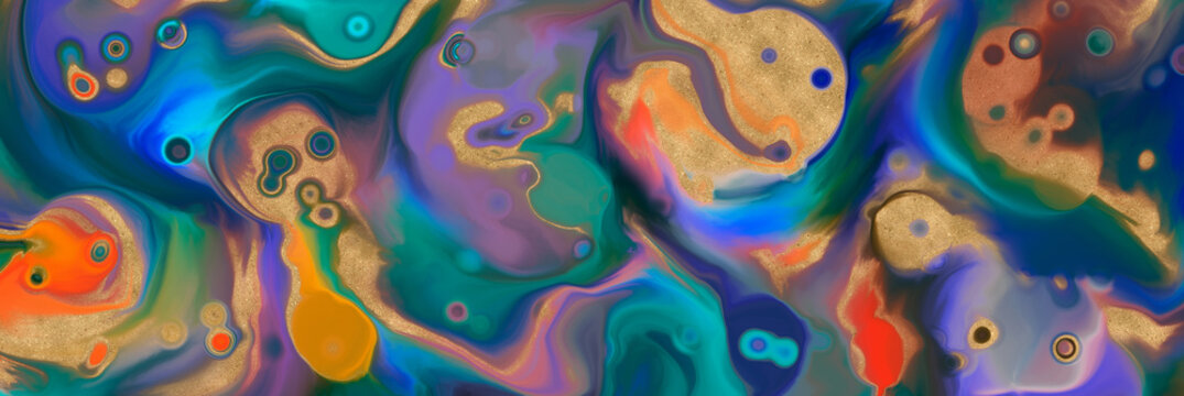 Multicolor abstract, Acrylic pour fluid art background. 3d illustration