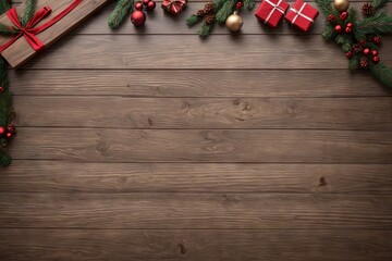 Naklejka na ściany i meble Wooden table decorated for Christmas | Backdrop or Greeting Card | Seasonable
