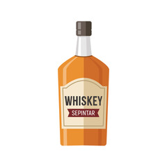 Bottle of whiskey. Vector drawing by hand. On white and transparent background.