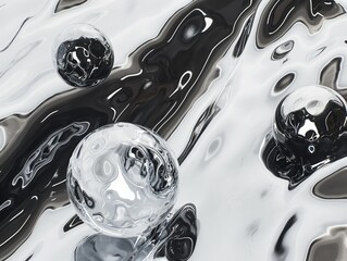 Black and white background of shiny balls