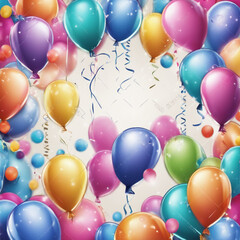 balloons background. Colorful balloons with confetti and ribbons on a white background